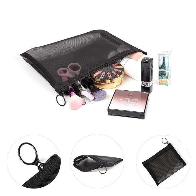 patu Zipper Mesh Bags, 9.25" x 7", Size L / A5, 5 Pieces, Beauty Makeup Cosmetic Accessories Organizer, Travel Toiletry Kit Set Storage Pouch, Assorted Colors