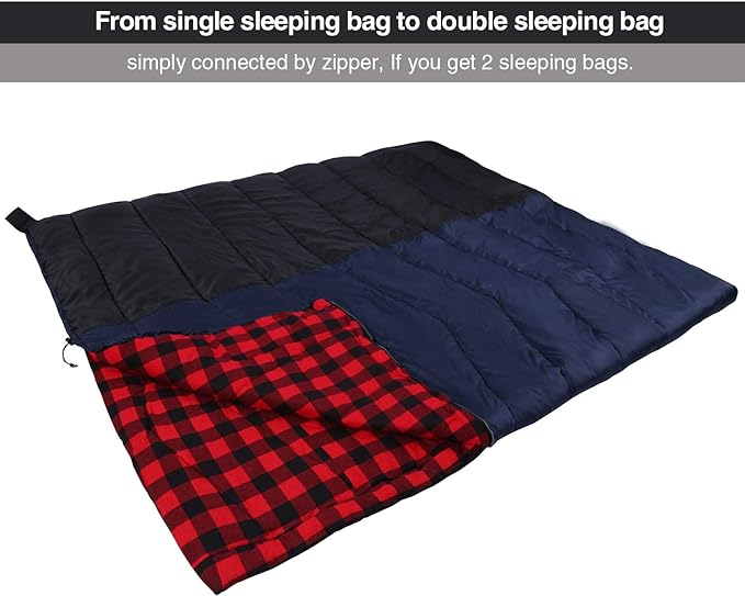 REDCAMP Cotton Flannel Sleeping Bag for Camping Backpacking, Adults Cold Weather Envelope Sleeping Bags with 2/3/4lbs Filling