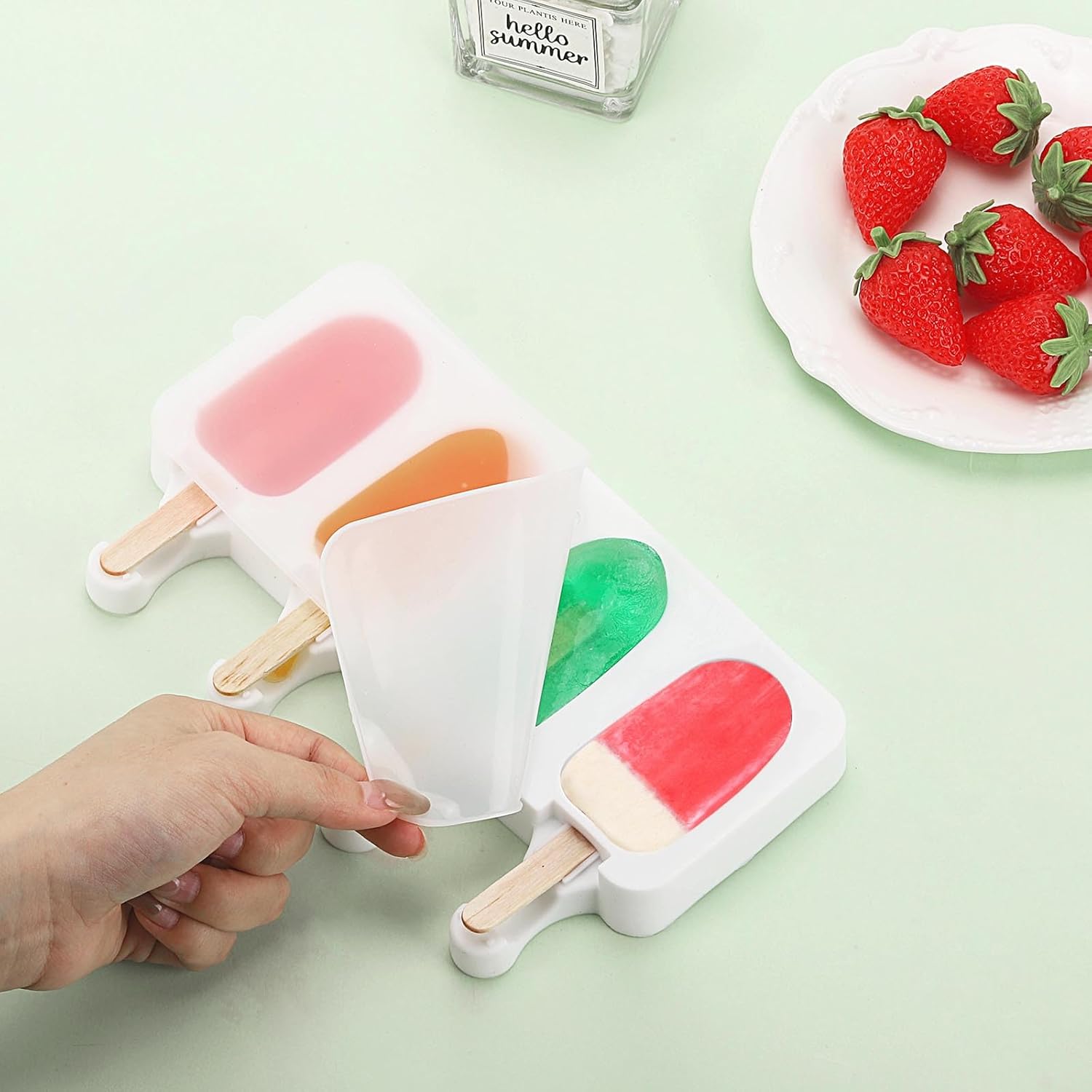 3 Set Samll Popsicles Molds with Lids and 100 Pieces Wooden Popsicles Sticks, 4 Cavities Silicone Ice Cream Molds for Making Cakesicles, Cake Pops, Ice Cream - BPA Free