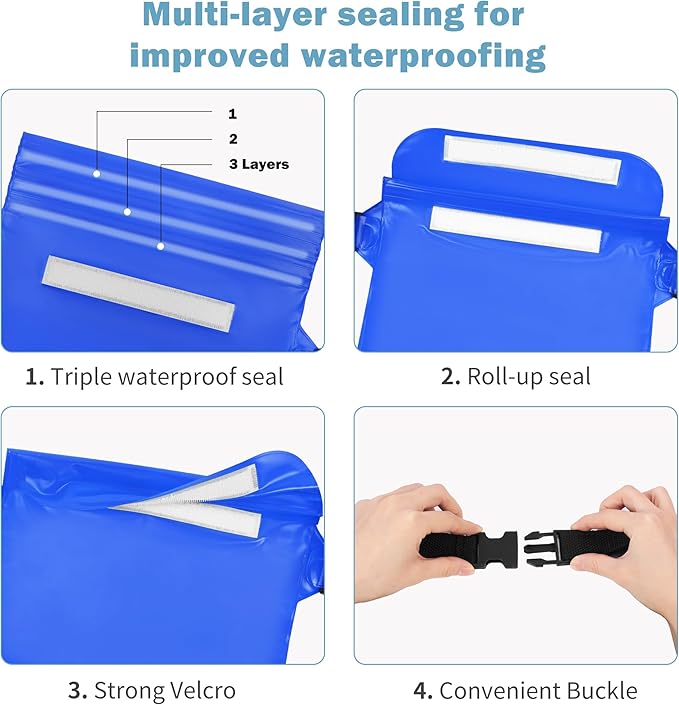 2-Pack Waterproof Pouch with Adjustable Waist Strap, Waterproof Dry Bag, Keeps Cell Phones and Valuables Safe and Dry, Perfect for Kayaking, Beach, Camping and Swimming (Black)