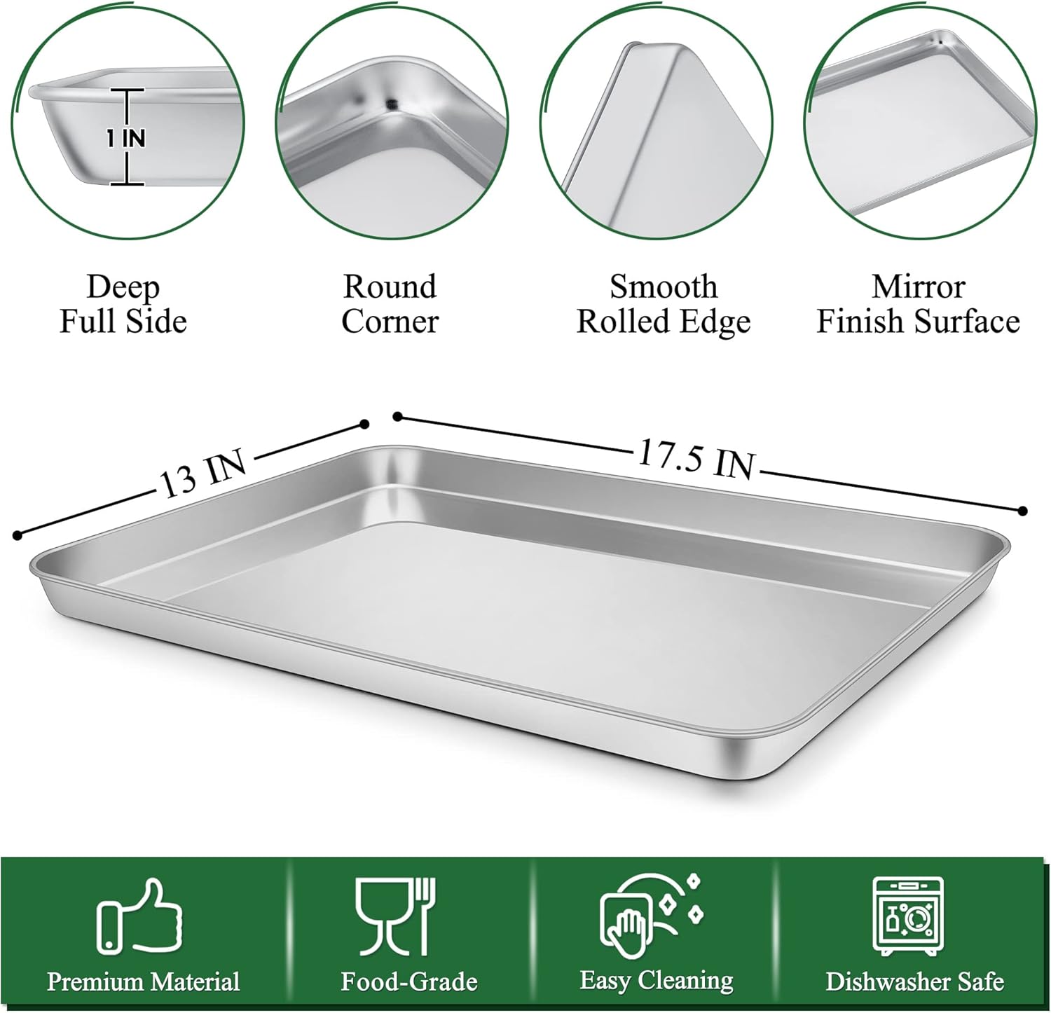 P&P CHEF 17.5 Inch Baking Sheet and Rack Set, Stainless Steel Cookie Sheets Oven Baking Pans Trays with Cooling Racks for Cooking & Roasting, Oven & Dishwasher Safe, (4Pcs)