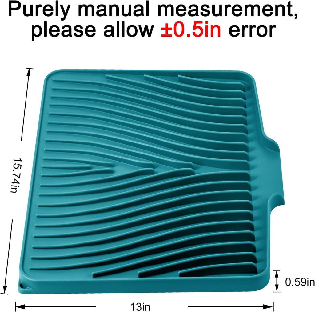 Silicone Dish Drying Mat for Kitchen Counter, Dish Drying Pad, Non-Slip Drain Pad with Built-in Drain, Heat Resistant Stone Drying Mat(15.8" x 13", Green)