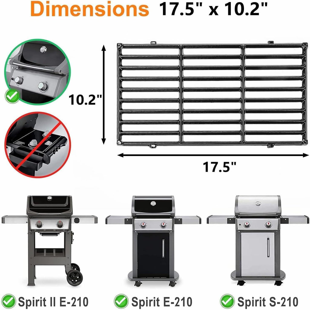 Uniflasy 17.5" Porcelain-Enameled Cast Iron Grill Grates for Weber Spirit E-210 S-210 E-220 S-220, Spirit I & II 200 Series with Front Control, 7637 Polished Grill Grate Replacement Parts, 2-Pack