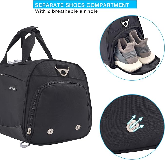 Kuston Sports Gym Bag with Shoes Compartment &Wet Pocket Gym Duffel Bag Overnight Bag for Men and Women-Black