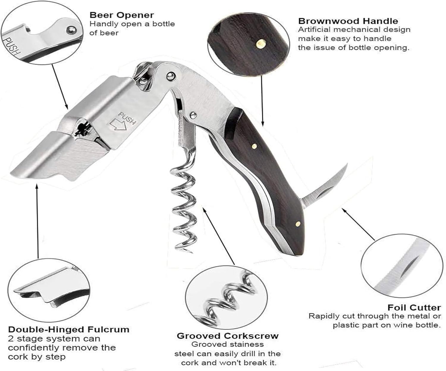 Professional Waiter Corkscrew Wine Key for Bartenders Set of 3,With Long Rosewood Handle Stainless Steel Handle Wine Opener for Bar Restaurant Waiters, Sommelier, Bartend (Black Wood 3 Packs)