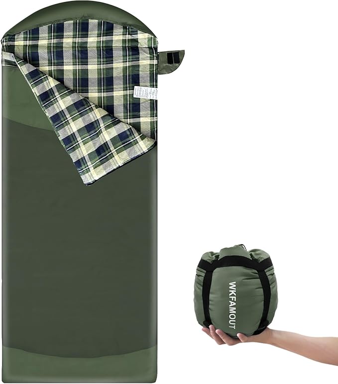 Backpacking Flannel Sleeping Bag Lightweight for Adults Hiking Ultralight Compact Sleeping Bag Portable Warm Weather Summer with Compression Sack