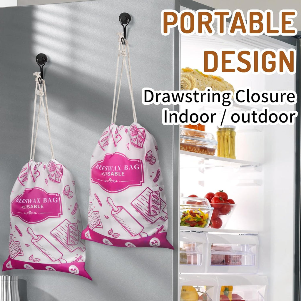 2-Pack Beeswax Bread Bags for Homemade Bread, Rose Pink Reusable Sourdough Storage Bags with Premium Beeswax Coating for Loafs Baguette Fresh Keeping,Great Homesteading Essentials and Baking Gifts.