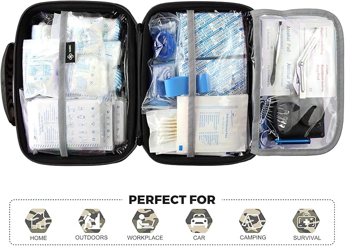 SHBC Waterproof First Aid Kit (228pcs) with All Basic or Advanced Supplies You Need. Suitable for Emergencies at Home or Outside, Travel, Home, Camping, Camouflage Grey