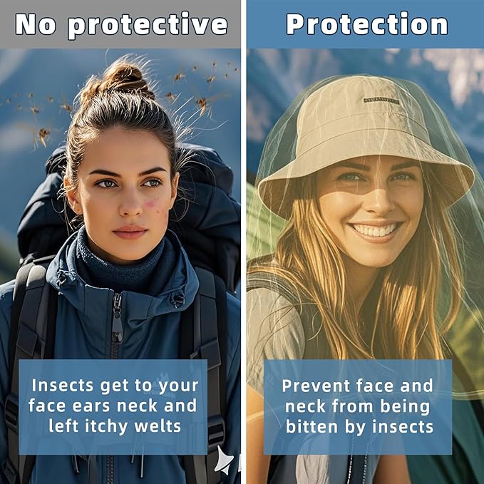 2 Pack Ultra Large Mosquito Net 42x25 Inches Mosquito Head Net Oversized Insect Netting Bug Fits Most Hats for Gardening Hiking Fishing Traveling(Yellow)