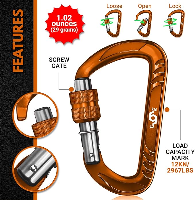 12kN (2697 lbs) Heavy Duty, Locking, Auto Locking, Wiregate Carabiner Clips, for Securing Pets, Outdoor, Camping, Hiking, Hammock, Dog Leash Harness, Keychains