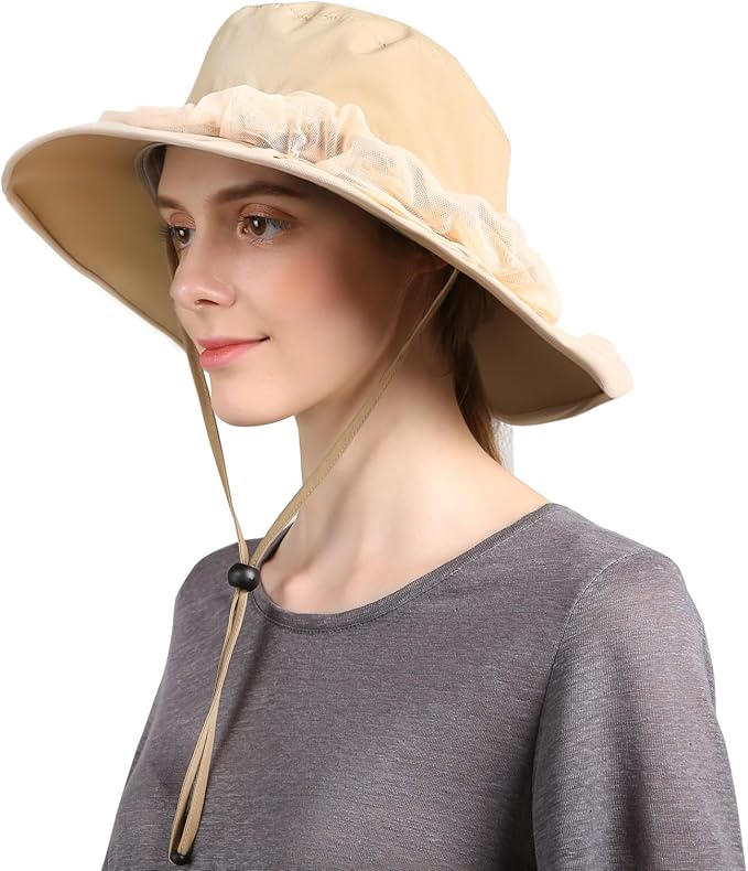 Flammi Mosquito Net Hat Safari Hat UPF 50+ Sun Protection Boonie Hats for Men with Neck Flap Fishing Hiking Hat for Men/Women