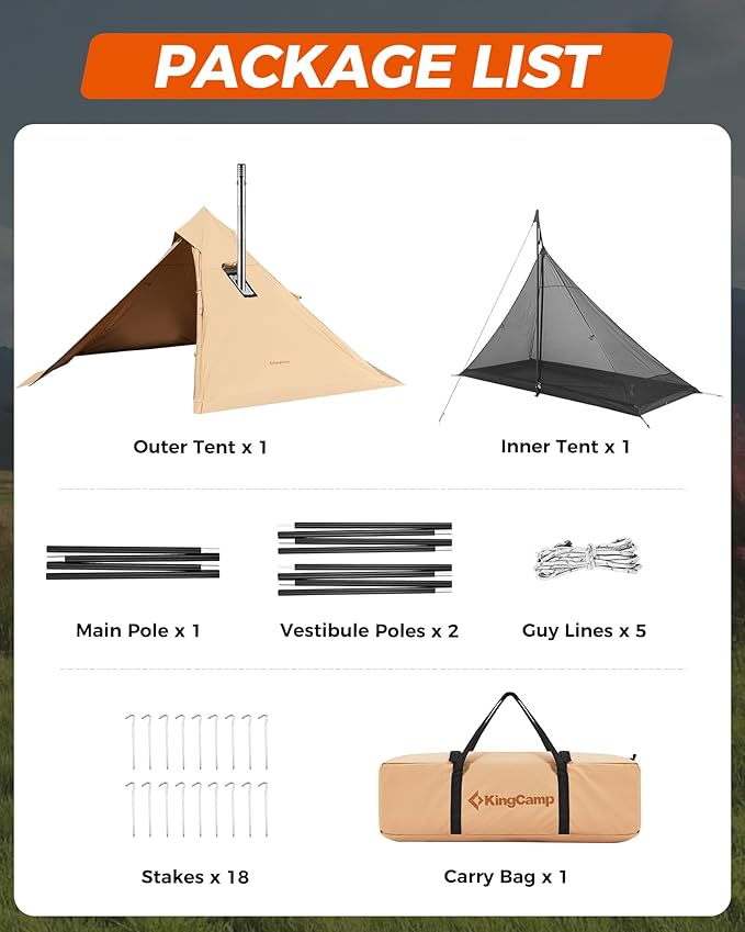 KingCamp Hot Tent, Lightweight Waterproof & Windproof Tipi Hot Tents with Stove Jack for Outdoor Camping