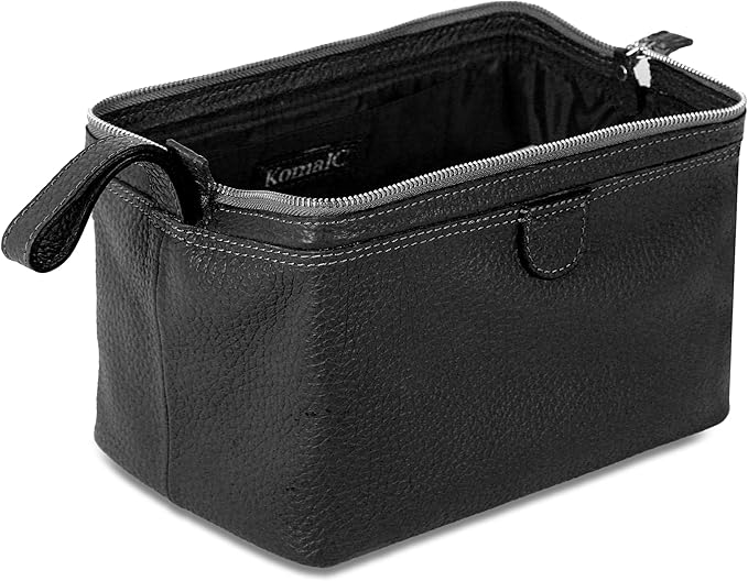 KomalC Premium Buffalo Leather Unisex Toiletry Bag Travel Dopp Kit