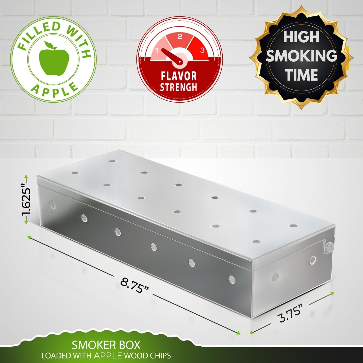 KITCHEN PERFECTION Smoker Box For Gas Grill - Bbq Wood Chip Smoker Box Pre-Filled with Apple Wood Chips -Adds Delicious Smokey Flavor on Propane & Pellet Grill