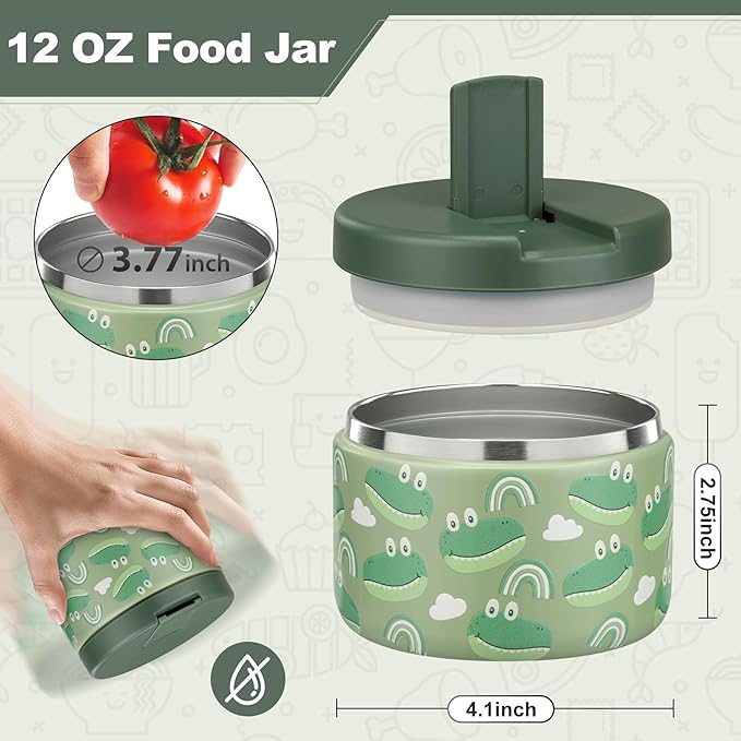 12oz Kids Soup Thermo for Hot Food Insulated Vacuum Food Jar with Buckle Lid, Stainless Steel Wide Mouth Leak Proof Lunch Container for School Travel 1 Pack