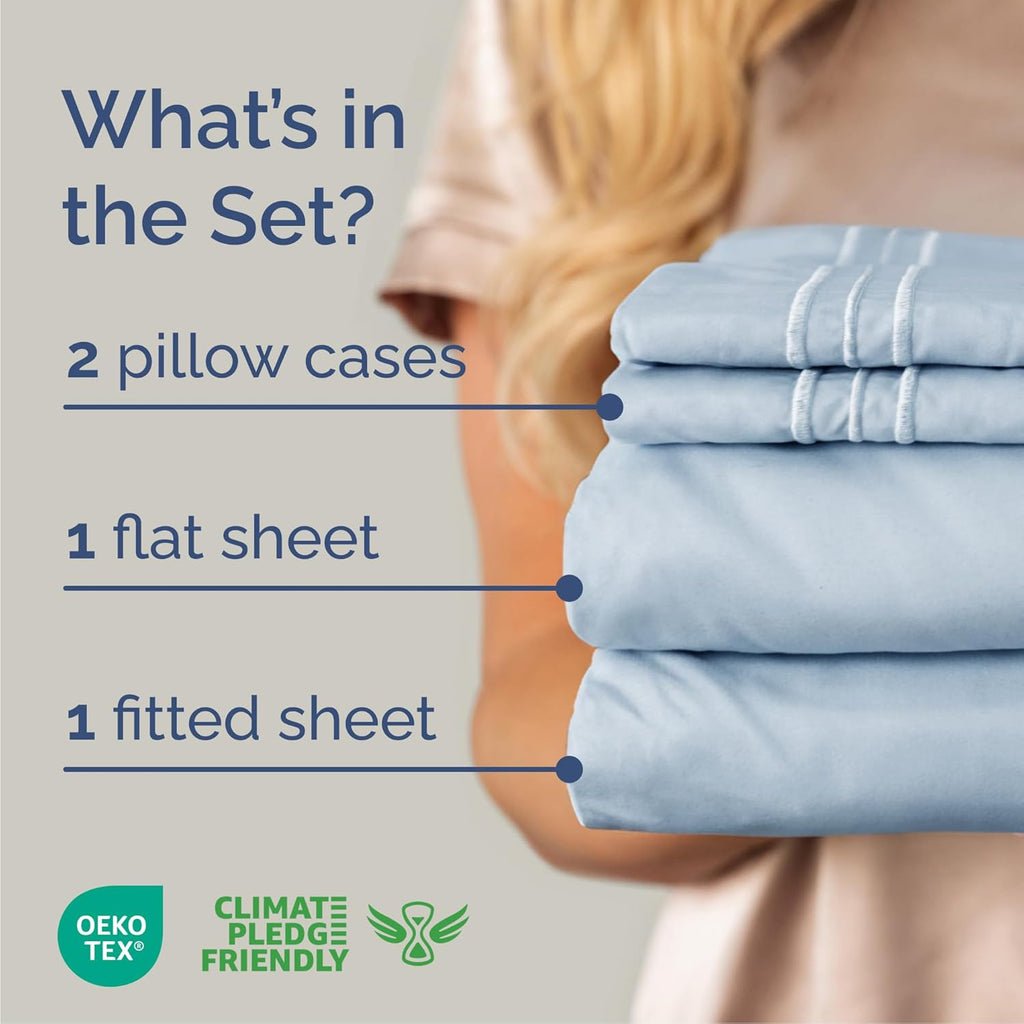 Cal King Size 4 Piece Sheet Set - Comfy Breathable & Cooling Bed Sheets Set - Hotel Luxury Bedding for Women, Men, Kids, Teens, Boys & Girls - Deep Pockets, Soft, Wrinkle Free - Oeko-Tex - Sky Blue