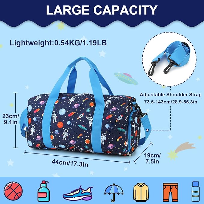Kids Duffle Bag for Boys,RAVUO Water Resistant Travel Bag Overnight Bag Weekender Carry On Bag for Gym Sport with Shoe Compartment and Wet Pocket Space