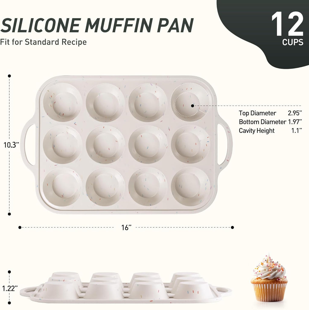 12 Cups Silicone Muffin Pan with Metal Reinforced Frame Regular Size Cupcake Pan Tray Egg Bites Silicone Circle Cookie Molds Muffin Tin Tart Pans Home Baking Supplies Stuff Necessities Cookware