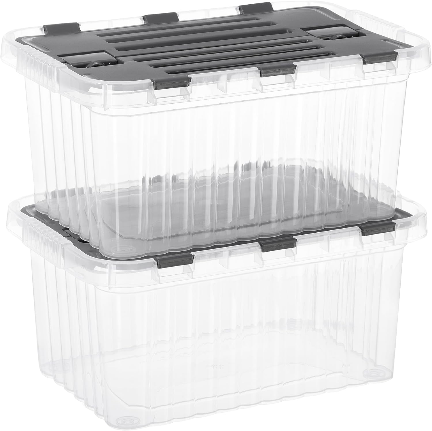 Superio Storage Bins with Lids, Clear Plastic Containers for Organizing, Stackable Totes, BPA Free, Odor Free, Organizer Boxes for Home, and Dorm (2 Pack, 15"x10"x7")