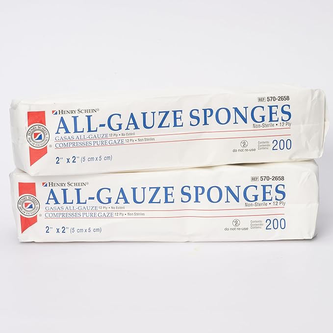 100% Cotton Woven All-Gauze Sponge 2x2 12 Ply Non-Sterile Square for Wound Dressing Gauze Sponge-Pads for Wound Care & Home First Aid Kits, 200 / Pack