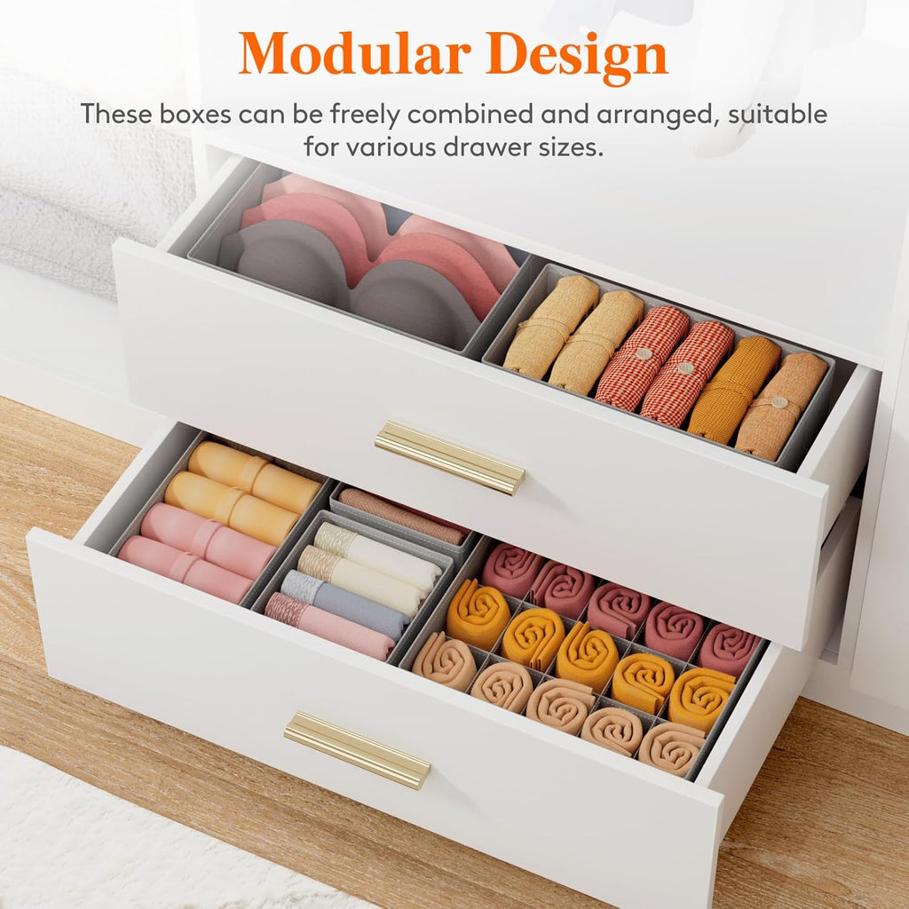 Lifewit Underwear Drawer Organizer for Closet 8 Pack, 3 Sizes Dresser Organizer Dividers, Deep Fabric Foldable Drawer Storage Organizer Bins for Clothes, Sock, Bra, Lingerie, Undies