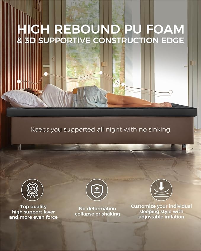 KingCamp Sleeping Pad for Camping, Self Inflating R 9.5 Sleeping Pad for All Seasons, 3" Thick Camping Mattress Mat for Outdoor Tent Cot Car Backpacking, PVC Free (Black)