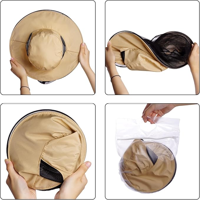 Sucrain 2 Pack Mosquito Head Net Hat Sun Hat Garden Bug Hat with Hidden Net Mesh for Outdoor Gardening Beekeeping