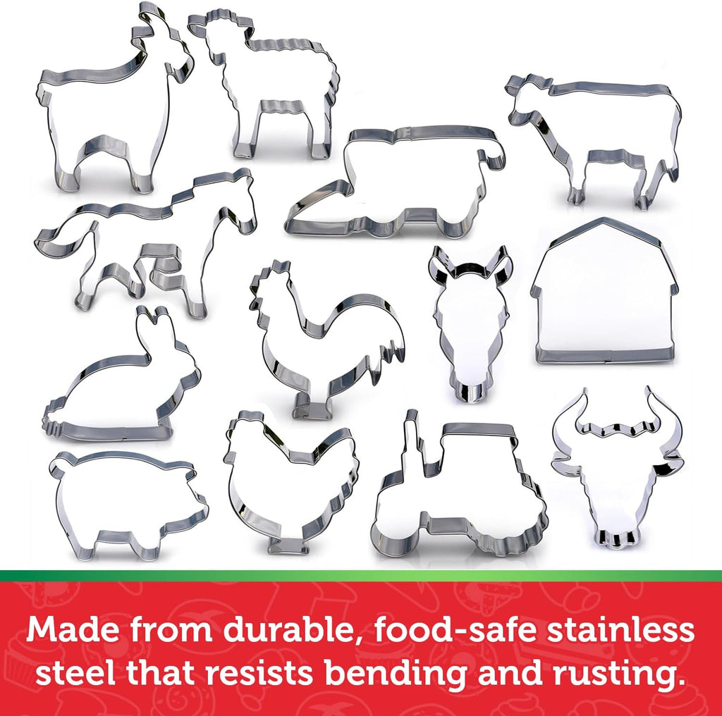 Farm Animal Cookie Cutter Set, 13 Piece Set, Premium Food Grade Stainless Steel, Dishwasher Safe