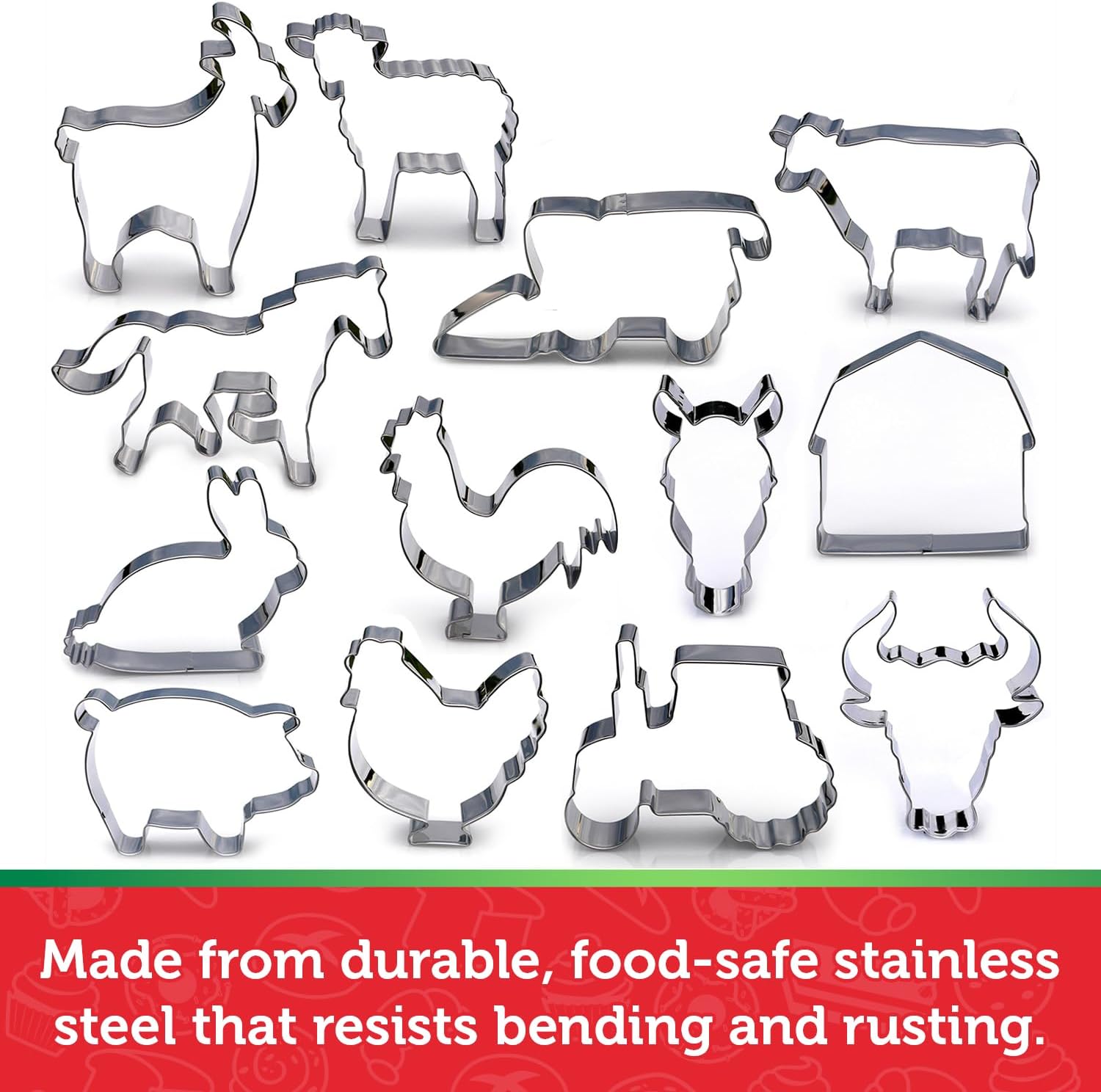 Farm Animal Cookie Cutter Set, 13 Piece Set, Premium Food Grade Stainless Steel, Dishwasher Safe