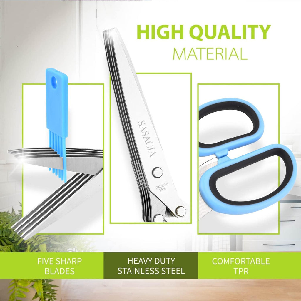Herb Scissors with 5 Blades & Cleaning Kit, Stainless Steel Kitchen Shears for Herbs, Lettuce, Cilantro, Dishwasher Safe, Soft-Grip Handle