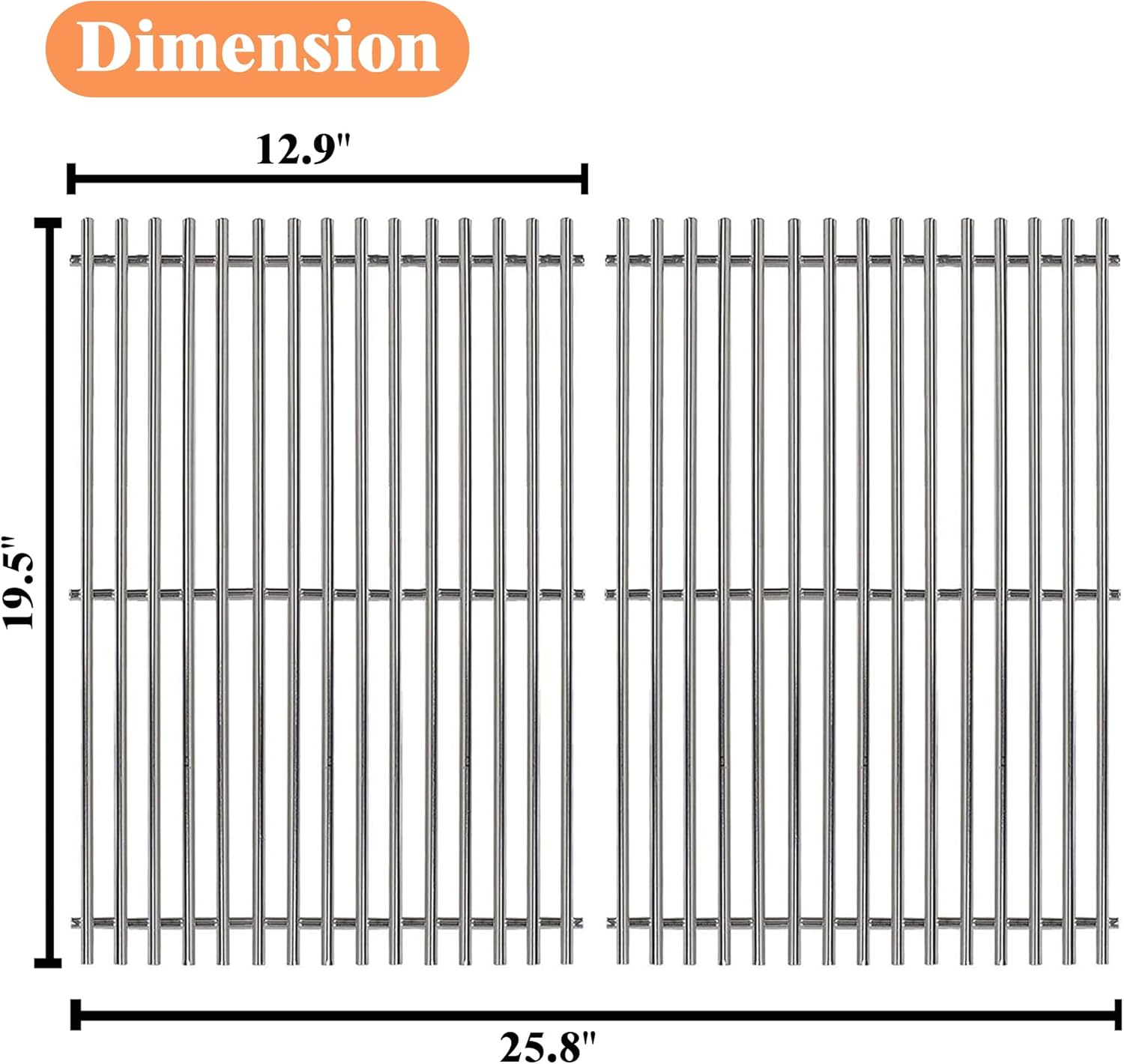 19.5" Stainless Steel Cooking Grates for Weber Genesis 300 Series, 19.5" Grill Grates Replacement Parts for Genesis E310 E320 E330 S310 S320 S330, Weber Genesis Grill Grates 7528/7524