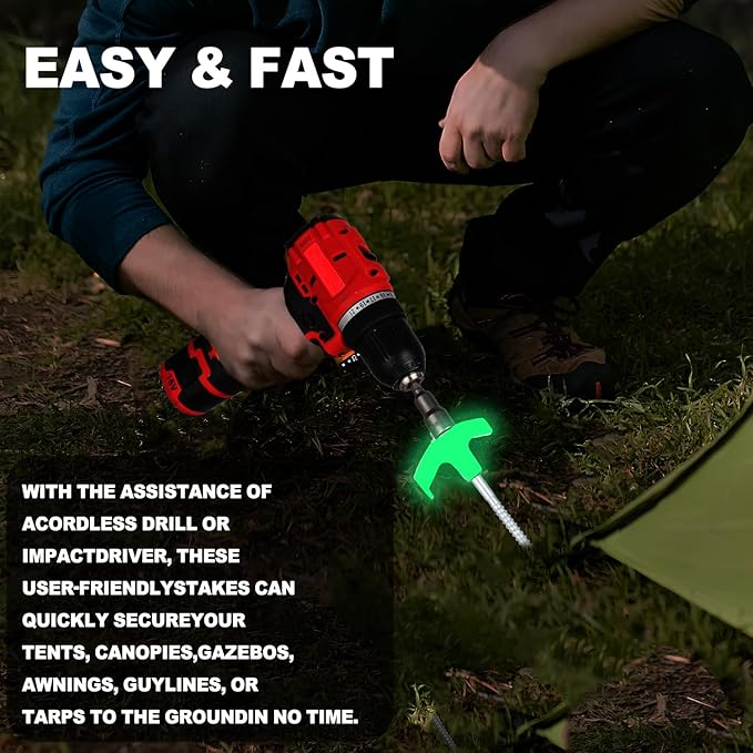 4 Pack Screw in Tent Stakes Heavy Duty,8 Inch Ground Anchors Screw in,Metal Stakes with Hex Head Driver,Camping Tent Accessories.