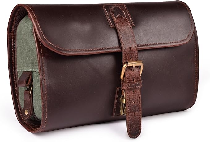 LEATHER VILLAGE Hanging Toiletry Bag for Men & Women, Handcrafted Vintage Cosmetic & Shaving Organizer Travel Dopp Kit- Cherry