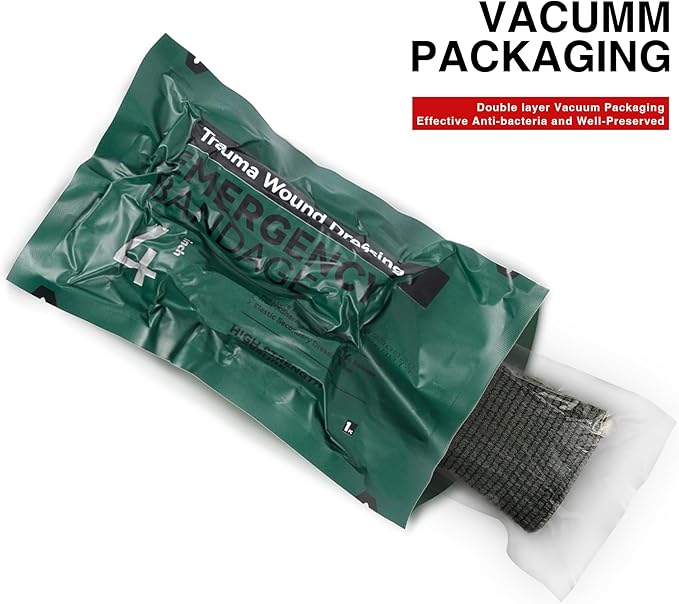 RISEN Israeli Bandage Vacuum Sterile Compression Bandages for First Aid Emergency Battle Wound Dressing Self-Rescue, 4 Inch, 1 Pack