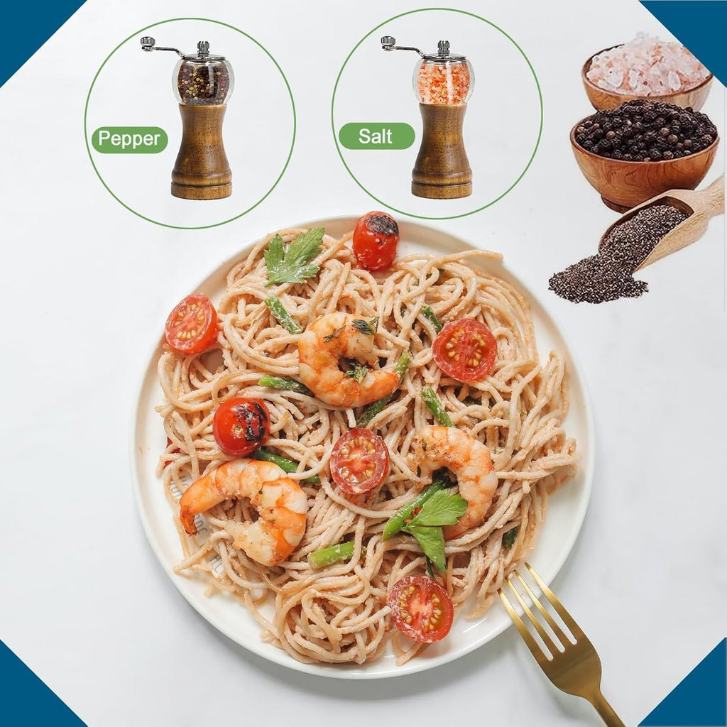 Pepper Mill Set, Manual Pepper Mills, Classical Hand Shake Wooden Pepper Grinder Set or Salt Grinder, Salt Mills Ceramic Blades Metal Handle, Enjoy Fresh Ground spices (Antique 1pcs-6in)