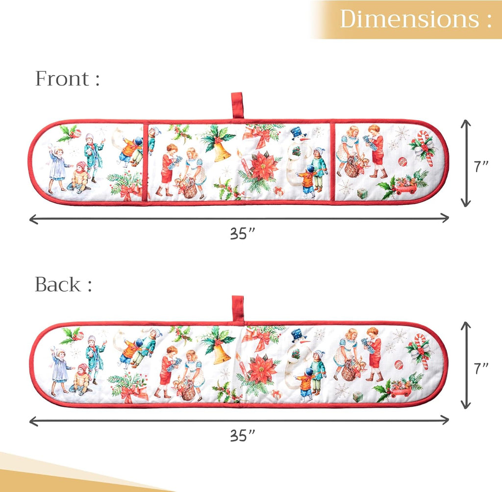 Maison d' Hermine Double Oven Mitts 100% Cotton 7"x35" Double Oven Mitt Heat Resistant BBQ Cooking Gloves with Loop, Baking, Grilling, Home, Kitchen, Handling Hot Pans (Chromo)