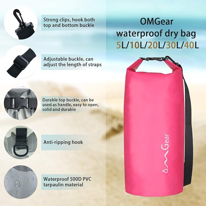 OMGear Waterproof Dry Bag Backpack Phone Pouch 40L/30L/20L/10L/5L Floating Dry Sack for Kayaking Boating Outdoors Activities