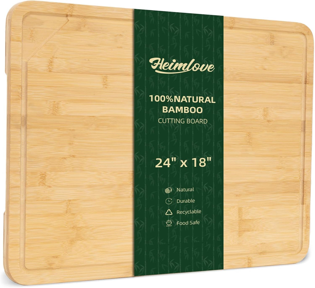 Heimlove 24" Extra Large Cutting Board, Wooden Cutting Boards for Kitchen Charcuterie Boards with Juice Groove and Handles, Chopping Board for Meat, Vegetables and Cheese