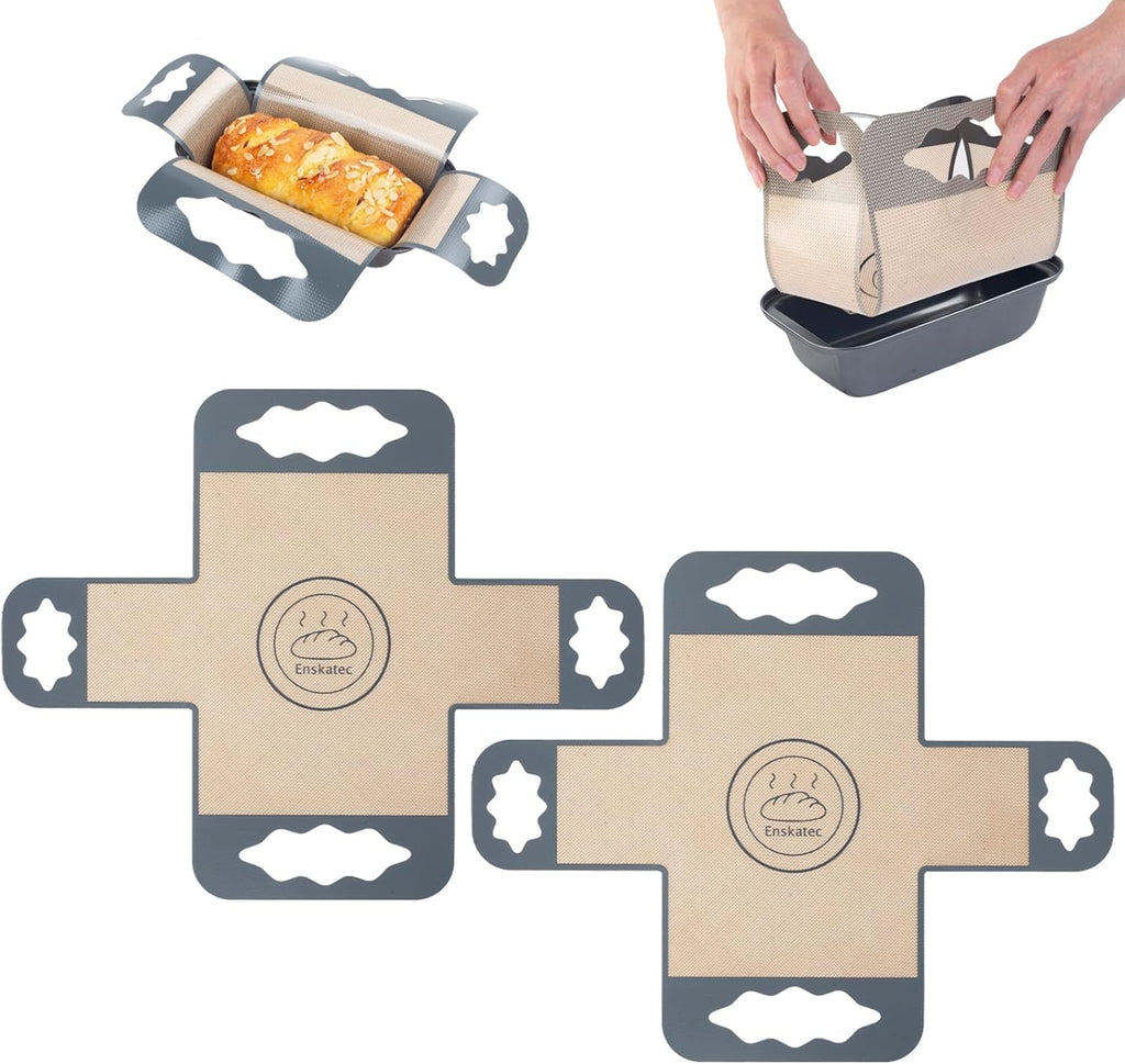 2 Pcs Silicone Bread Loaf Pan Liners, Reusable Food-Grade Silicone Bread Baking Mat, Non-Stick & Heat Resistant Loaf Pan Lifters, Sourdough Sling with 4 Handles, Fits 9x5" or 1.5Lb Loaf Pans