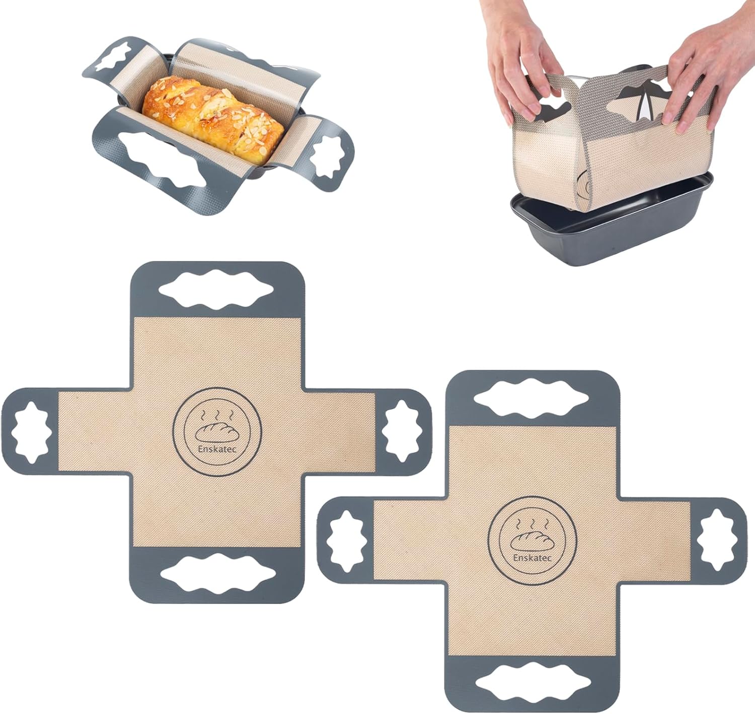 2 Pcs Silicone Bread Loaf Pan Liners, Reusable Food-Grade Silicone Bread Baking Mat, Non-Stick & Heat Resistant Loaf Pan Lifters, Sourdough Sling with 4 Handles, Fits 9x5" or 1.5Lb Loaf Pans