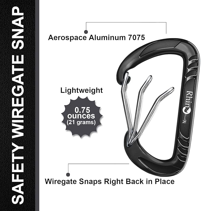 12kN (2697 lbs) Heavy Duty, Locking, Auto Locking, Wiregate Carabiner Clips, for Securing Pets, Outdoor, Camping, Hiking, Hammock, Dog Leash Harness, Keychains