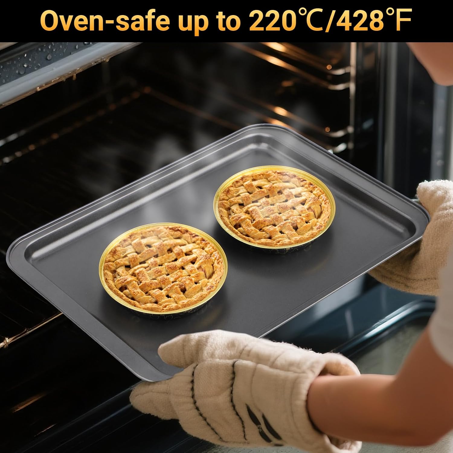 EUSOAR Aluminum Pans with Lids, 25pcs 10oz/275ml Black/Gold Cake Containers Baking Cups, Muffin Liners Foil Ramekins Cupcakes Liners Bread Pudding Round Holders Cups for Wedding Birthday Party