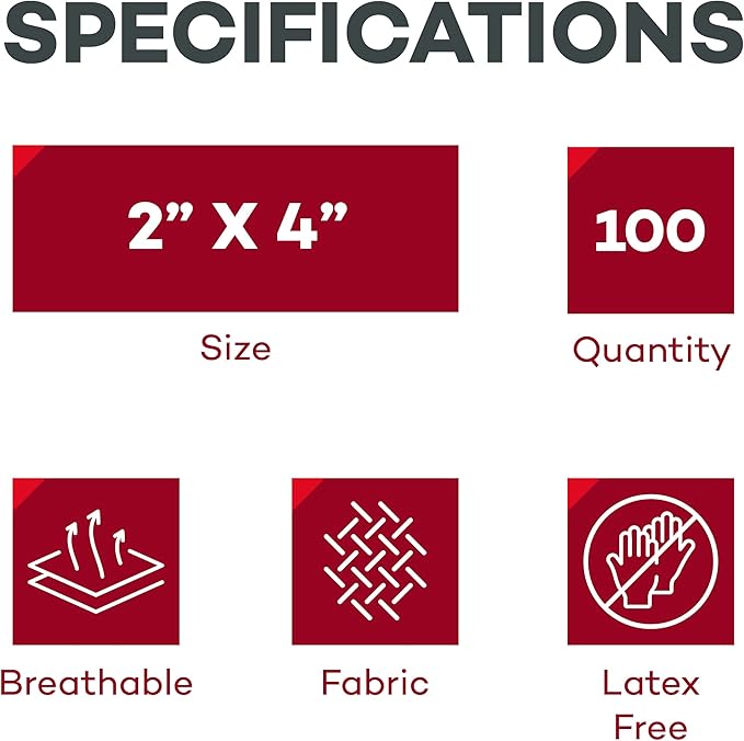 Dealmed Fabric Flexible Adhesive Bandages with Non-Stick Pad, Latex Free, Wound Care for First Aid Kit, 2" x 4" (Box of 100)