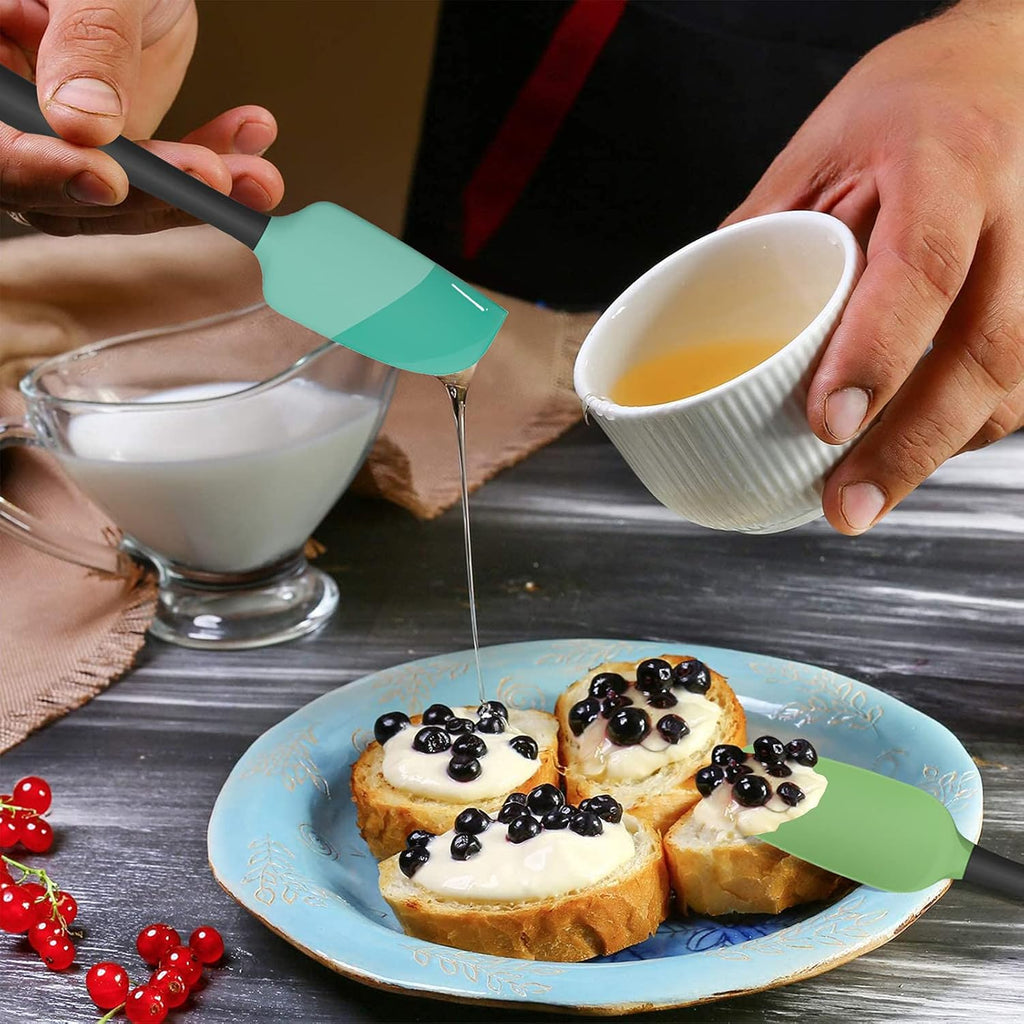 Coukre Silicone Spatula Set of 5,High Temperature Resistant, Food Grade Silicone, Dishwasher Safe, for Baking, Cooking (Aqua Green Black, Split-type)