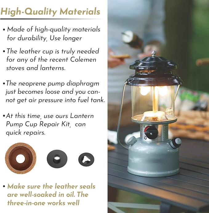 3000005094 For Coleman Lantern Stove Pump Cup Replacement Kit with Leather Pump Cap,Metal Nut and Plastic Cap for Air Seal (Compatible with Coleman Multiple Models)-2 Pack