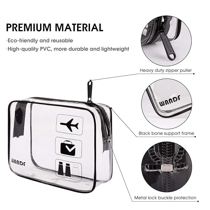 TSA Approved Clear Travel Toiletry Bag wih Zippers Carry-on Travel Accessories Quart Size Toiletries Cosmetic Pouch Makeup Bags for Men and Women (3pcs)