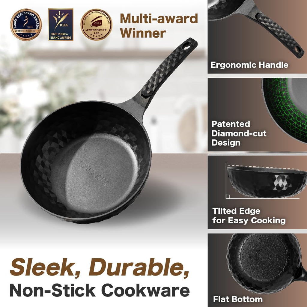 Diamond X Premium Non Stick Wok Pan - 11" Large Flat Bottom Chinese Wok - Woks & Stir-fry Pans Nonstick - Titanium-Coated 8-Layered Korean Engineered Skillet for Frying, Oil-Free, PFOA-Free