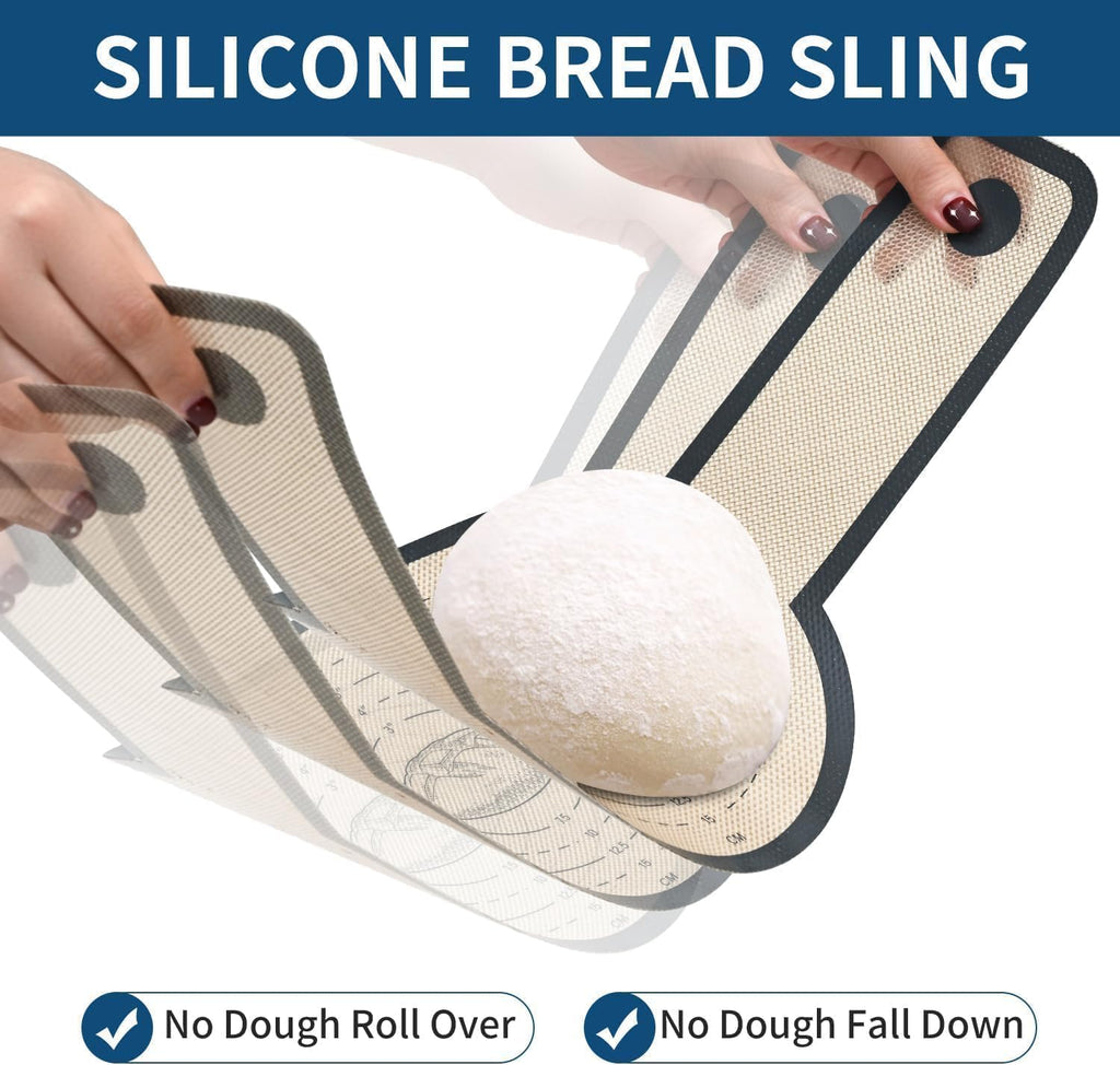 Silicone Bread Sling for Dutch Oven Liners Silicone Baking Mat Reusable Sourdough Bread Baking Supplies with Long Handle Bread Making Tools for Transfer Sourdough (1 Pc Gray Mat)