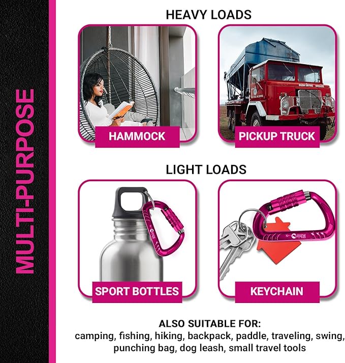 12kN (2697 lbs) Heavy Duty, Locking, Auto Locking, Wiregate Carabiner Clips, for Securing Pets, Outdoor, Camping, Hiking, Hammock, Dog Leash Harness, Keychains