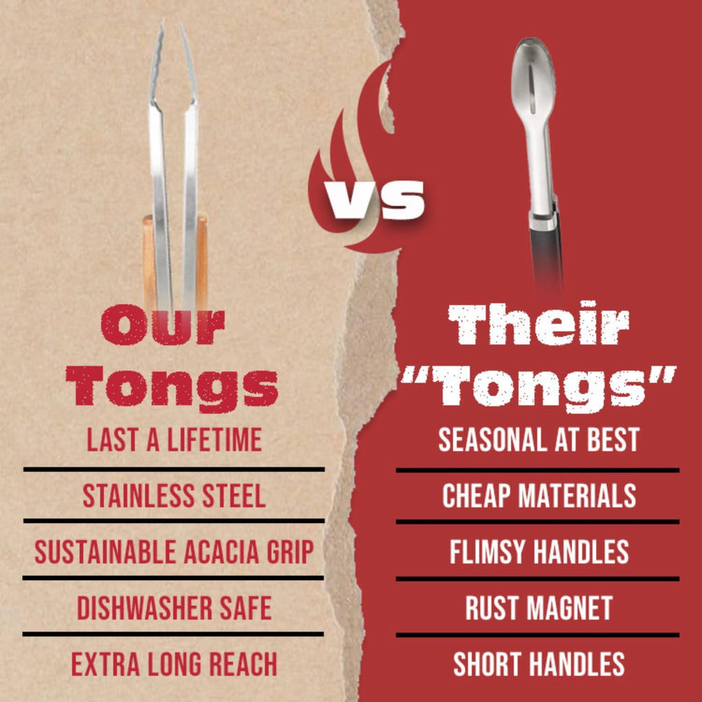 BBQ-AID Pro BBQ Tongs for Grill - 17" Professional Grade Barbecue Tongs for Cooking- Solid & Sturdy - Built with 304 Grade Stainless Steel and Acacia Wood - Heavy Duty Built to Last Kitchen essential.